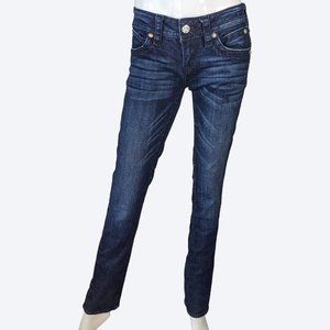 Rock Revival Heather Boot Dark Wash Jeans, Pocket Flaps & Embroidery, Size 28